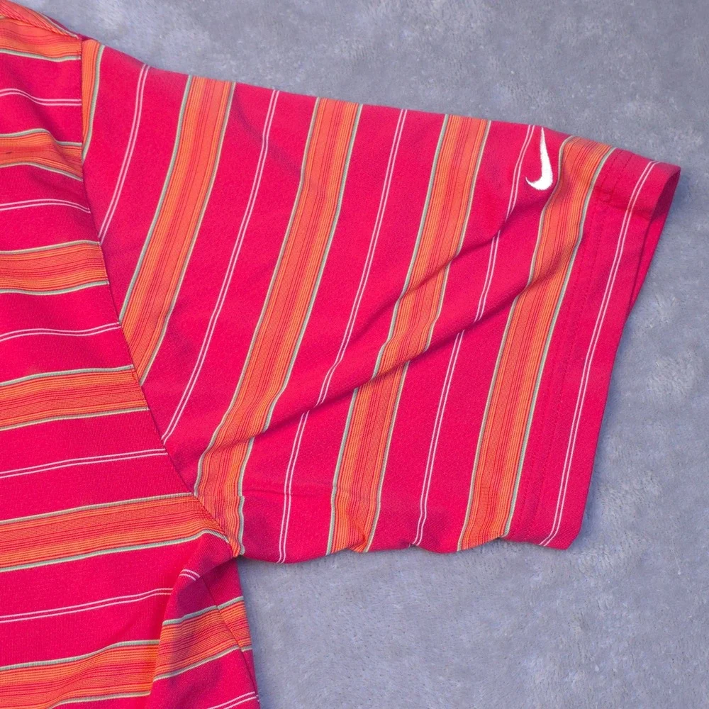 Nike Golf Polo Shirt Men' XL Red Orange Striped The Players Championship Fit Dry